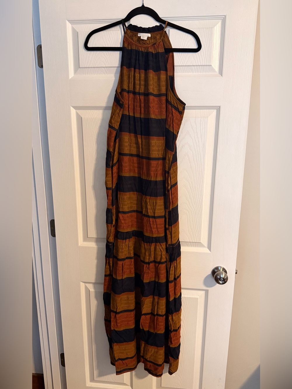 Striped Halter Maxi Dress in Rust and Navy